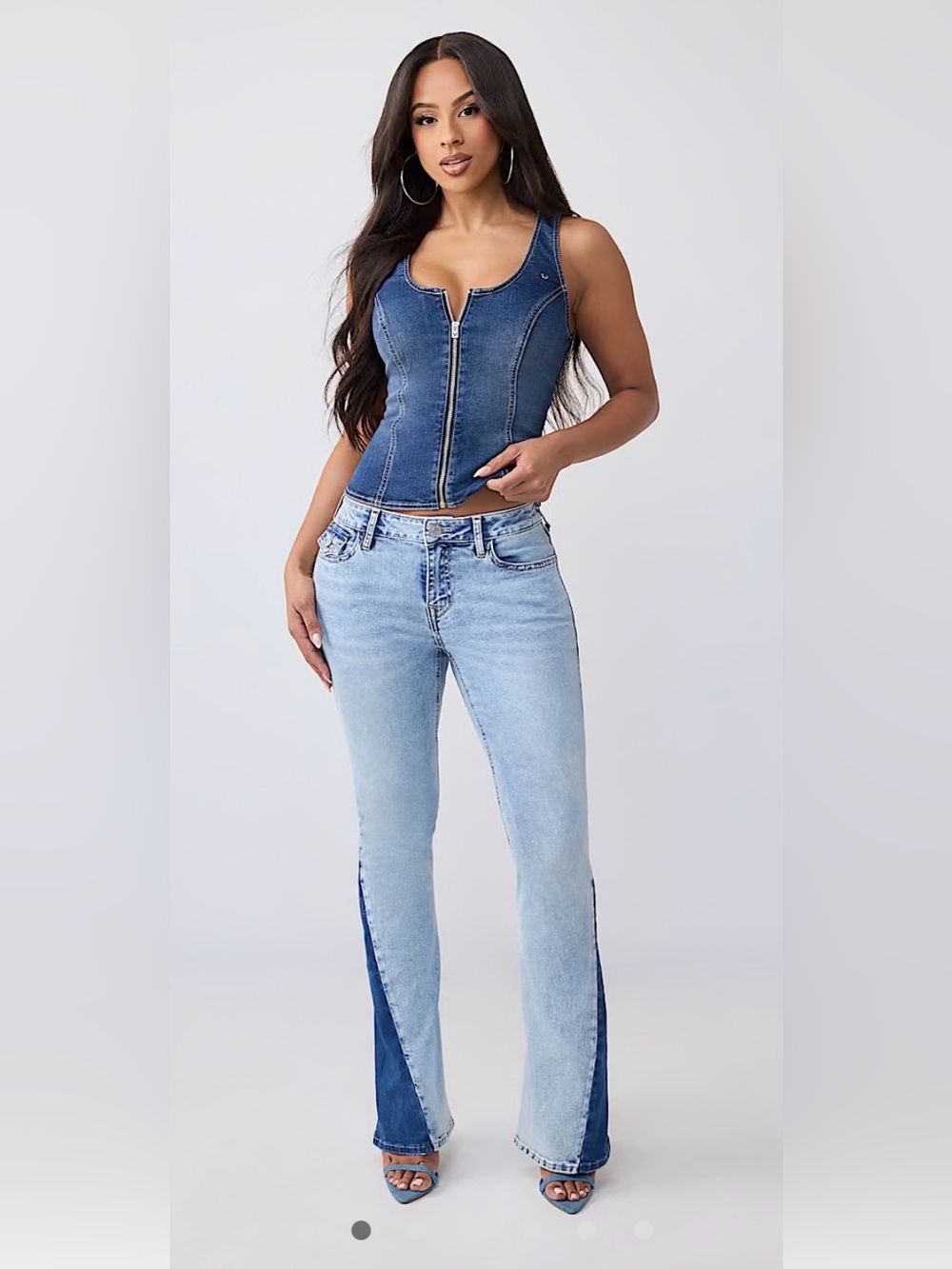 Joey Mid Rise Two-Tone Flap Flare Jean
